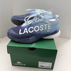 LACOSTE Women's AG-LT25 Lite Tennis Shoes Light Blue/ Dark Blue (W 6.5)